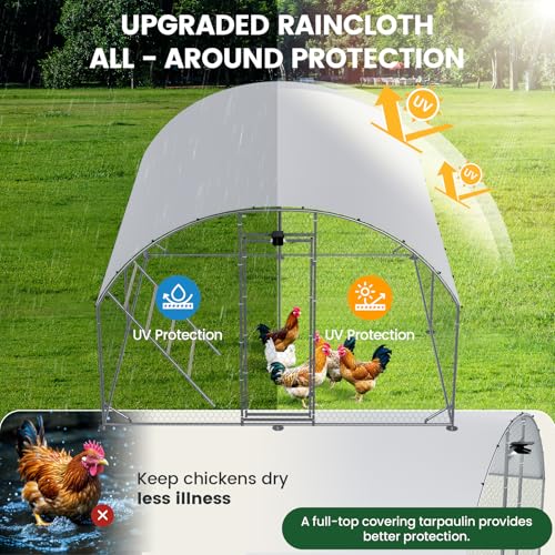 CHIKENCOOP 13x6.5x6.6ft Metal Chicken Coop, Full-Cover 2-Room Chicken Run | Upgraded two-room walk-in run with continuous waterproof UV-resistant cover, solar light, rear supports, and bottom braces - size: 159.0"L x 118.0"W x 78.0"H