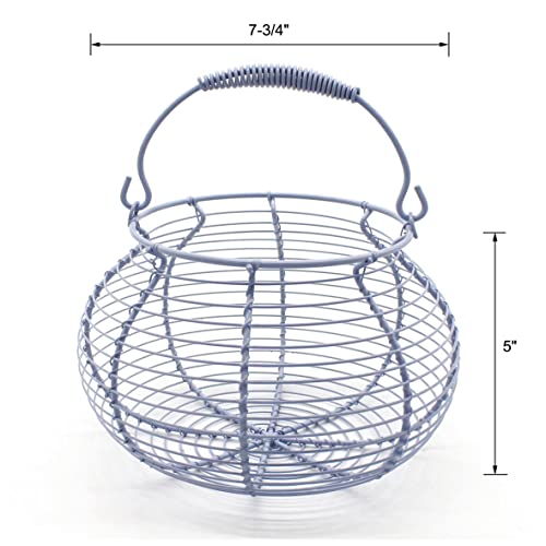 Elegant Wire Egg Basket with swimming Handle Primitives Vintage Gathering Basket. Light Blue (7-3/4"Dia. X 5"H Blue) - size: 7-3/4" Dia. x 5" H - Light Blue