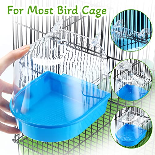 Honeydak 3 Pieces Clear Bird Bath for Cage Parakeet Bird Cage Accessories Hanging Bath Box Parrot Bathing Tub with Clear View for Cockatiel Conure Canary Budgies Parrots Blue Green White - color: Classic Colors