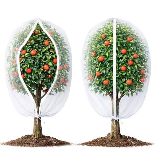 Fruit Tree Netting Cover with Zipper & Drawstring, 2 Packs 6ft x 6ft Insect Bird Barrier Netting for Garden Protection, Ultra Fine Mesh Garden Netting - size: 6 x 6 ft(2 Packs)