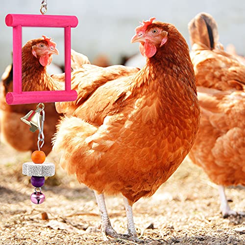 Sumind 2 Pieces Chicken Mirror Toys Hanging Swing Mirror with Bell Wooden Pecking Toy and 4 Pieces Beak Grinding Molar Stones for Hens Birds Parrots | Clip on Wide Brim Golf Visors, Adjustable Elastic Headband Sun Hat, Lightweight Sport Cap for Summer Out