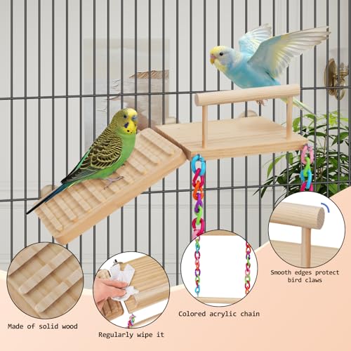 Bird Perches Platform Swing with Climbing Ladder Birds Toys Cage Accessories for Cockatiels, Lovebirds, Pacific Parrotlets,Chinchilla, Hamster Play Gym Exercise Stand