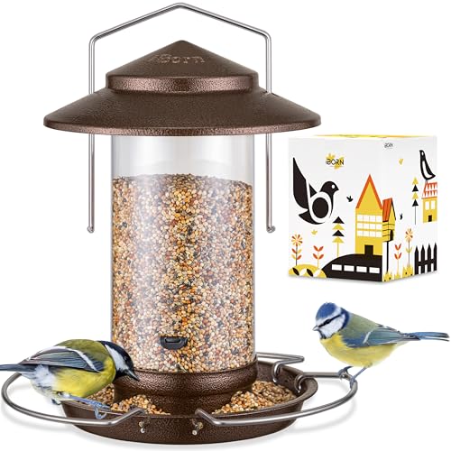 Bird feeders for Outdoors Metal Chew Resistant Brushed Coffee,1PK | Metal Roof, Metal Tray, Fixed Hanger, Flip-Top Fill, 3 Perches, Easy-Clean, 1.32lb - color: Coffee,1.5LB, 3Perches