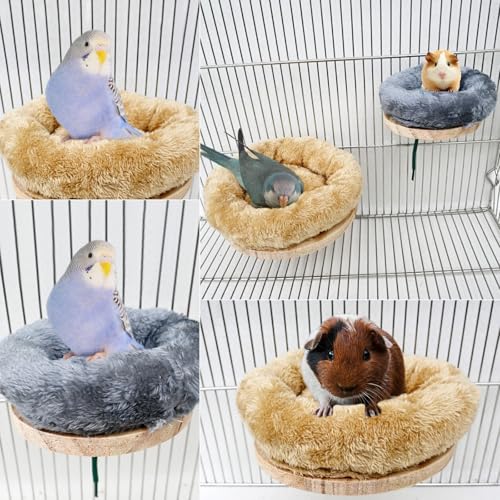 Bird Nest,1Pc Detachable Plush Parrot Hammock Bed,Winter Warm Bird House Snuggle Hut Birds Sleeping Bed Wood Perch for Budgies Cockatiel Conure Parakeet Hamster (Grey, Large) - color: Grey, size: Large