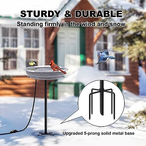 BIRD WISH Heated Bird Bath, Stable 5-Prong Metal Base Thermostat Control Weather Resistance All Seasons Available 75W Heated Bird Baths for Outdoors for Winter Garden Yard Patio Lawn, Spotted Grey - color: Spotted Grey