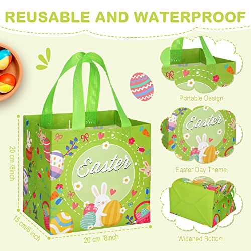 Sanwuta 24 Pcs Easter Gift Bags with Handles, Reusable Non-Woven Easter Goodie Bags Bulk, Bunny Egg Hunt Treat Baskets for Shopping Party Favor Supplies