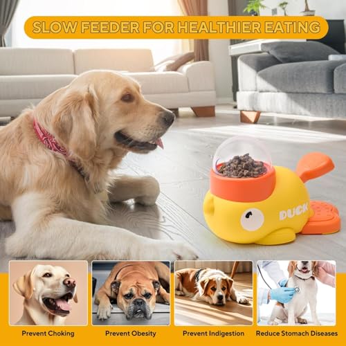 Duck Dog Treat Dispenser, Interactive Puzzle Toy, Slow Feeder Dog Bowls