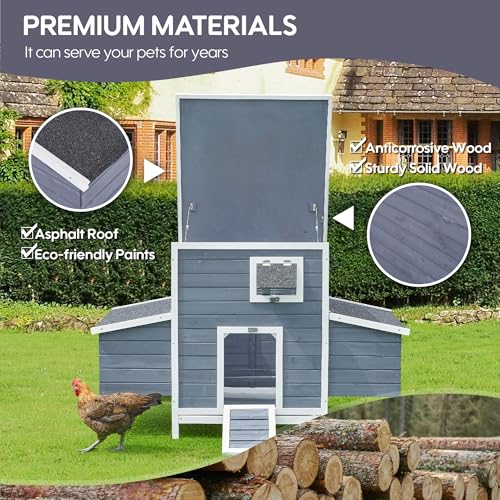 59" Chicken Coop for 2-6 Chickens, Wooden Chicken House with 2 Nesting Boxes, Outdoor Hen House Poultry House Pet Hutch Chicken Cage with Openable Roof & Ramp, 59''L*33.5''W*38.6''H