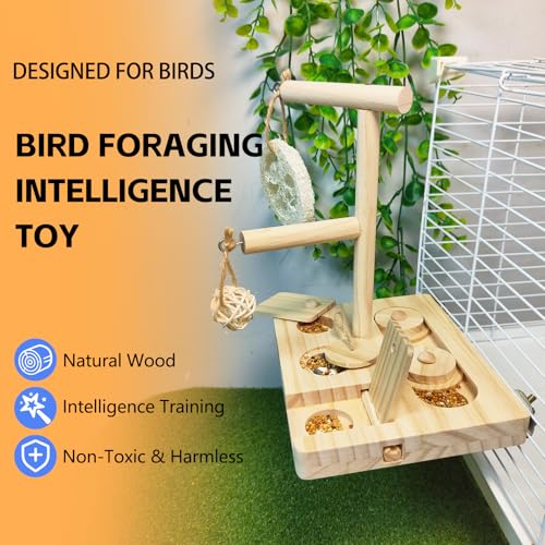 Bird Foraging Toys Parrot Enrichment Puzzle Toy Bird Playground Exploring Platform with Perch Chewing Toy for Small Birds Parakeet Cockatoo Budgie