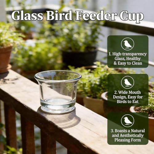 4Pcs Glass Bird Feeder Cups, Hummingbird Replacement Bowls, Oriole Jelly Containers, 2026 Upgrade Weather Resistant for Outdoor Garden Balcony Patio, Hanging Design for Goldfinches