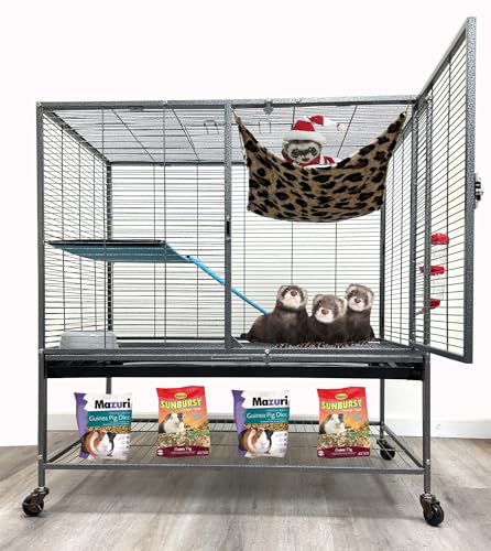XX-Large 37"x24"x39"H Two Tiers Chew-Proof Large Double Large Front Doors Tight 1/2-inch Wire Spacing for Feisty Ferret Hammock Chinchilla Cat Sugar Glider Home On Wheels - color: Black Vein, size: 37" x 24" x 39"H