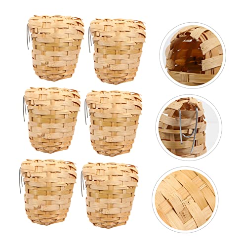 SUPVOX 6pcs Handmade Bamboo Bird Nest Finch Bird Nests for Cages Bird House for Balcony Bird House for Warm Shelter Garden Hand Woven Art Crafts Natural Bird's Nest