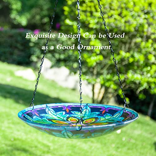 Hanging Bird Bath Outdoors Glass Bird Water Bowl Feeder Garden Decor | Hanging Bird Baths for Outside, Peacock Glass Bird Water Bowl Bird Feeders for Garden, Lawn Yard Decor - color: multi