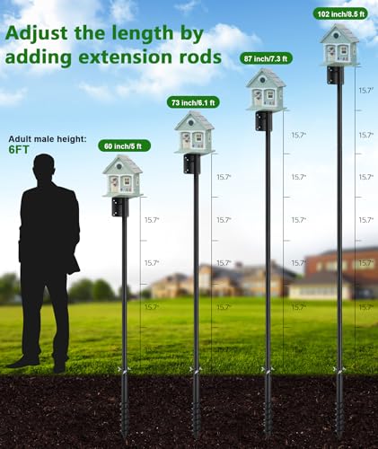 Heavy Duty Bird Feeder Pole - 109 Inch Adjustable 1 Inch Metal Bird House Pole with 14” Deep Auger Base | Outdoor Mount Kit for Bluebird Houses, Hummingbird Feeders, Smart Bird Feeder with Camera - size: 109"