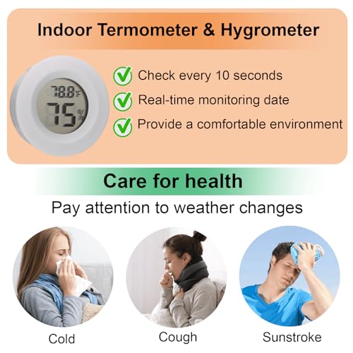 10 Pack Mini Hygrometer Thermometer - Digital Hygrometer Gauge LCD Monitor Temperature Humidity Meter Indoor Room Round Humidity Temperature Gauge for Greenhouse Home Kitchen - color: White