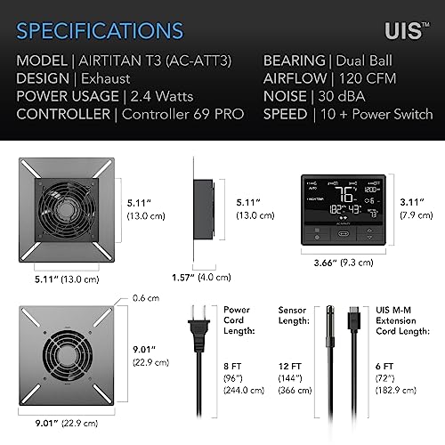 AC Infinity AIRTITAN T3, Ventilation Exhaust Fan 6" with WiFi Temperature Humidity Controller, EC Motor for Crawl Space, Basement, Garage, Attic, Hydroponics, Grow Rooms | With WiFi Temperature Humidity Controller, EC Motor for Crawl Space, Basement, Gara