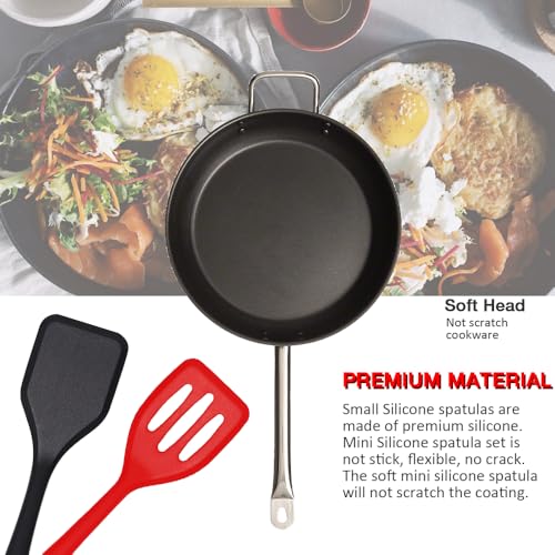 Small Silicone Serving Spatula Set of 4 for Egg, Steak(Black, Red) | Non-stick, Non-Scratch, Flexible, Easy to Clean - color: Black, Red