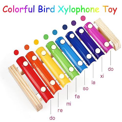 Colorful Bird Xylophone Toy Interactive Training Toy Bird Cage Bell Toy Accessories Music Musical Enrichment Bells for Conure Budgie Cockatiel African Grey Parakeet Finch Parrot Love Birds - color: birdxylophone with bell