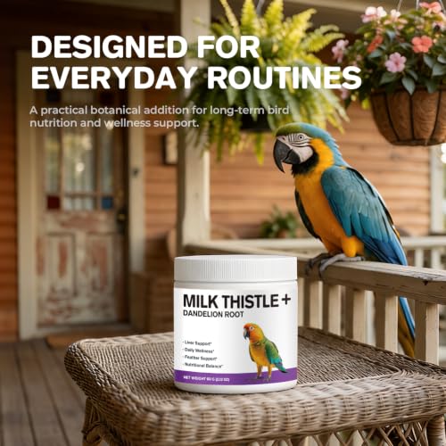 Milk Thistle & Dandelion Root for Birds, Bird Wellness Powder | 800 mg Milk Thistle & 200 mg Dandelion Root per Scoop for Parrots, Pigeons & Pet Birds, 60 g