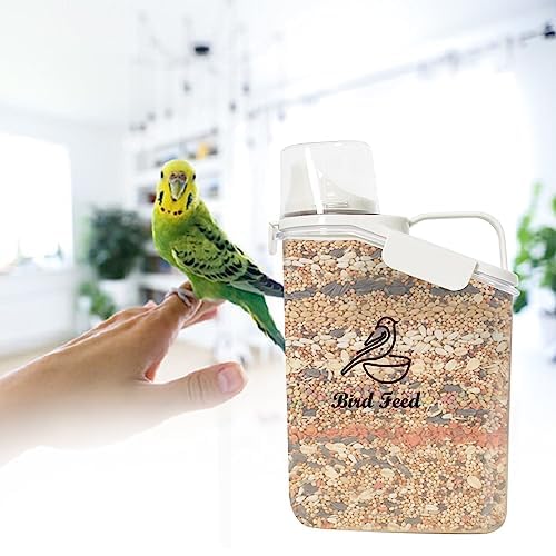 Bird Seed Storage Container,2.8L Airtight Bird Food Container with Handle and Measuring Cup,Portable Pet Food Container for Wild Bird Sunflower Seed-BPA Free Transparent/White - color: WHITE BIRD