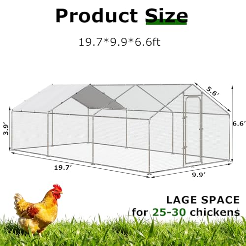 BOSSIN Large Metal Chicken Coop with Waterproof Cover, Poultry Cage Spire Shaped Coop, Walk-in and Heavy Duty Design, Chicken Run Duck House Resistant to Wind, rain, and UV Cover for Farm Yard Use - size: 236.2"L x 118.1"W x 76.8"H
