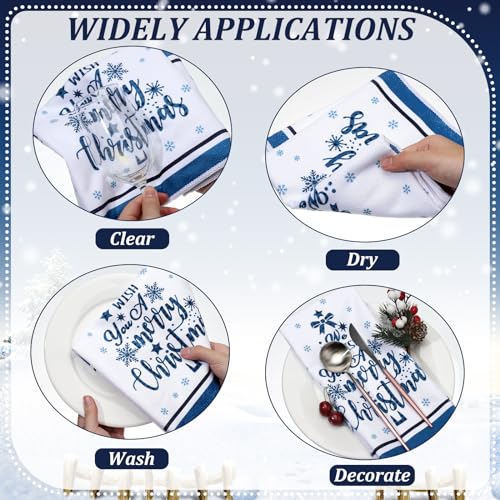 Oudain Sets of 6 Christmas Kitchen Towels Xmas Dish Towel Blue Buffalo Plaid Winter Elk Snowman Cottage Truck Hand Dishcloths Kit Novelty Gifts for Party Supplies Kitchen Bathroom Decor - color: Blue Plaid