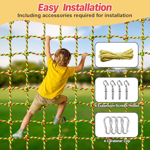Climbing Net, 3.3ft X 6.6ft Polyester Climbing Cargo Net for Kids Outdoor, Heavy Duty Large Military Playground Equipment, Rope Ladder, Swingset, Indoor & Outdoor, Treehouse, Jungle Gyms - size: 3.3ft X 6.6ft