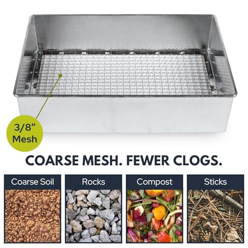 Soil Sifter, 3/8-inch Compact Galvanized Garden Sieve with Gloves | Compact & lightweight, perfect for trapping and small sifting jobs - size: 3/8 inch