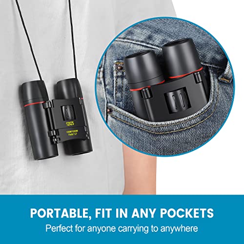 12X25 Mini Pocket Binoculars for Adults Kids Camping Hiking Travel | Compact Binocular, Small Lightweight, Foldable, Clear Vision for Bird Watching, Travel, Opera Concert, Cruise, Football