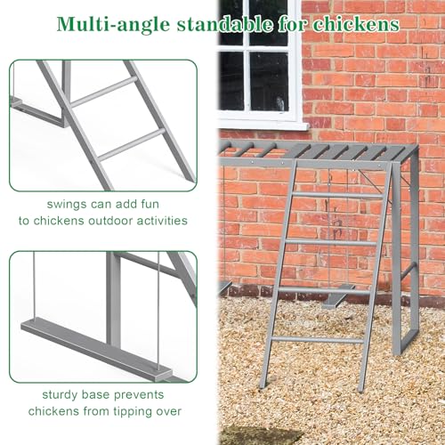 Chicken Perch Swing, Chicken Roosting Bars with Ladder for Coop, Metal Pet Swing Set for Pet's Healthy & Happy for 8-10 Chick, Grey