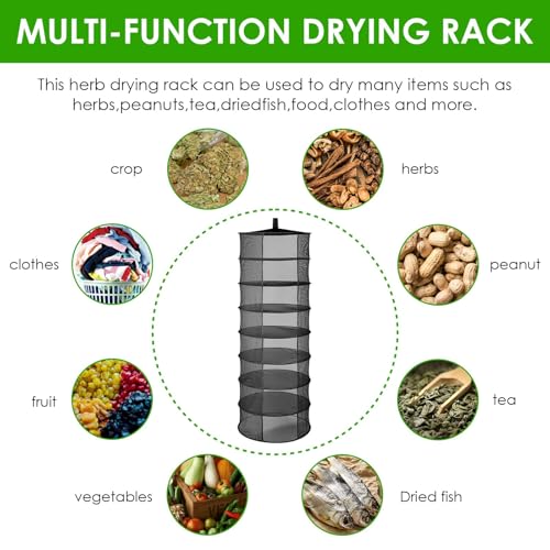 iPower Herb Drying Rack 8-Layer 2ft Mesh Hanging Net Dryer Collapsible with Opendoor, Pothook and Storage Bag, for Hydroponics Flowers, Buds, Fruits, Seafoods, Clothes, 2 Packs - size: 8-Layer Open