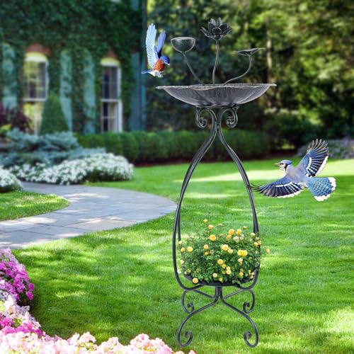 VCUTEKA Bird Bath with Flower Planter, birdbath for Outdoors Garden Decor | 33" Height Vintage Bird Bath with Flower Planter Pedestal, bird baths for Outdoors Garden Yard Patio Lawn Decor