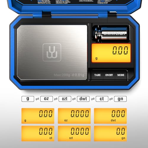 Digital Pocket Scale 200g/0.01g, Digital Gram Scale Precision | Mini Jewelry Scales digital weight grams with 50g Cal Weights for food,Jewelry,Coins,small items,(Battery Included)-Blue - color: Blue