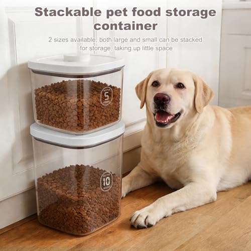 LEAWALK 10Lbs/10.57Qt Airtight Dog Cat Food Storage Container and Dog Treat Containers BPA-Free, PET Clear Stackable Pet Storage Bin, Pop Top, 1-Cup Scoop for Pet Food/Rice/Flour/Bread/Grains - color: White-10L-A