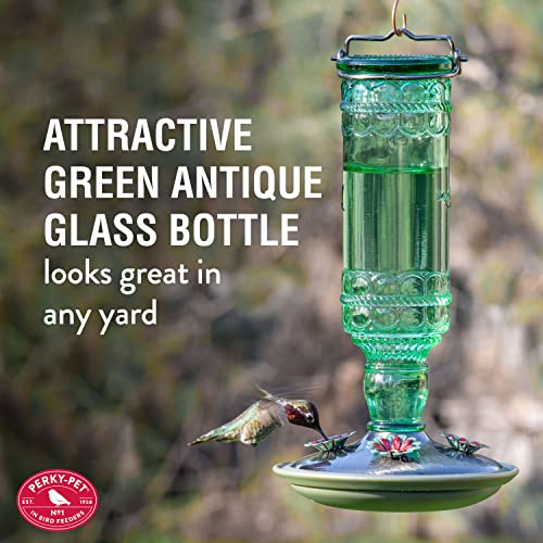 Perky-Pet Glass Bottle Hummingbird Feeder - Outdoor Garden Décor Humming Bird Feeder,8108-1SR - 10 Fl Oz Nectar Capacity - Durable Green Antique Design - Hang from Tree,Porch,Deck,Hook,(Pack of 6) - style: Green Bottle (Pack of 6)