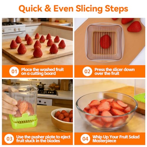 Strawberry Slicer Cup, Fruit Cutter, Quick-Slice, Meal Prep, Green | Dual-Function Base, Easy-Clean & Storable – 304 Stainless Steel Blade – Quick & Safe Slicing Kitchen Gadget - color: Food green