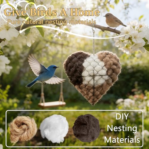 Handmade Alpaca Fiber Bird Nesting Heart, 2026 New Birds Nests Material Holder, Refillable Bird Nesting Heart Outdoor Yard Art, Winter Fowl Gifts Animal Hummingbirds Lovers Home Garden Yard (1 PCS)