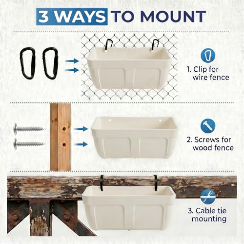 Hanging Chicken Feeder Waterer Heavy Duty BPA-Free Plastic Feed Trough, Fence Mount Livestock Feeding Bucket, Backyard Poultry Farm Supplies for Duck, Turkey, Goat, Sheep, 2 Pack, White - color: White