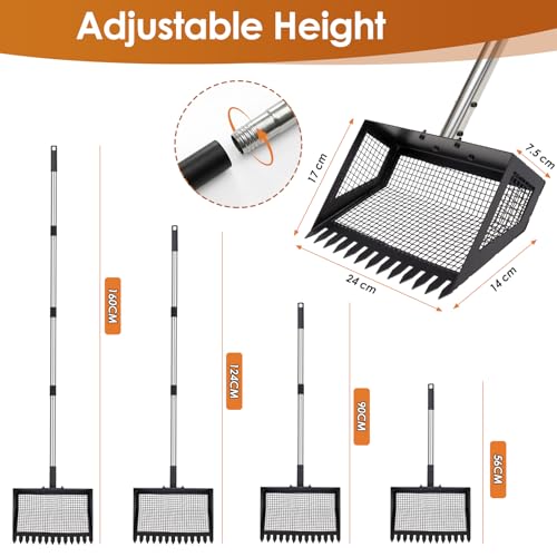Biupky 10inch Chicken Poop Scooper & Rake, Chicken Litter Scoop with Handle for Chicken Coop & Pet Waste Cleaning for Chicken Coop, Goat Stall, Stable, Litter Sifting Shovel（24 to 63"
