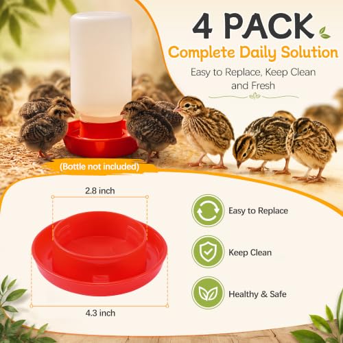 Enhon 4 PCS 1 Sizes Quail Waterer Base, Quail & Chick No Drown Water Base, Safety Waterer, Compatible with 2.5inch Threaded Neck Bottle for Brooding Chicks(Bottle not Included) - size: 1 Sizes