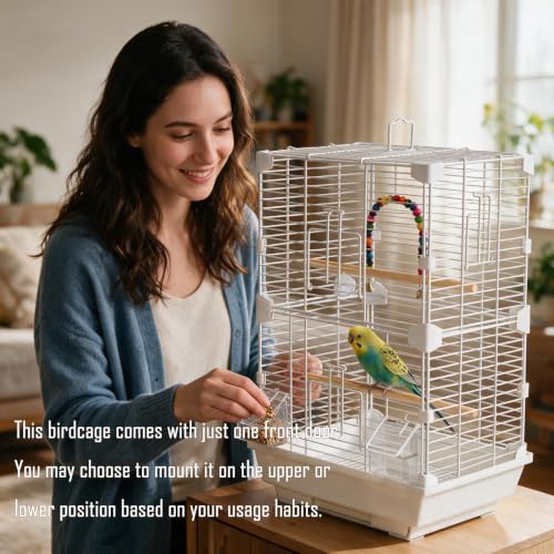 Basic Bird Cage, 24.8inch Parrot Cage (24.8" x 14.6" x 11"),Bird Cage with Ladder, Horizontal Bar, 2 Feeders, and Swing