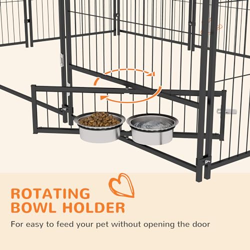 PawHut Outside Dog Kennel Puppy Play Pen w/Canopy 6.9' x 4.6' x 5' Black | Secure Lock, Heavy Duty Welded Wire Steel, Rotating Bowl, Outdoor Fence Crate Enclosure Cage for Dogs Chickens Ducks - size: 6.9' x 4.6' x 5'
