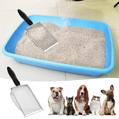 Stainless Steel Mesh Litter Shovel, Fine Mesh Metal Reptile Litter Cleaner Scooper, Black Non-Slip Handle Sifter for Lizard Substrate Reptile Terrarium Sand Waste