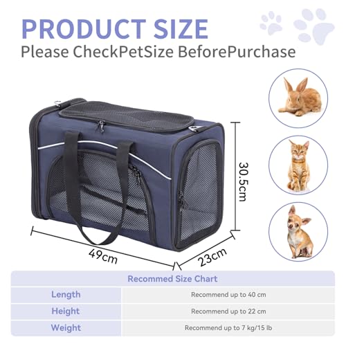 Petsfit Airline Approved Pet Carrier for Small Dogs & Cats, 18x8x11 TSA Approved Carrier, with Removable Dual-Sided Padding (2-Way Placement) - Fits Under Most Airplane Seats, Escape Proof (Navy) - color: Navy, size: 19.0"L x 9.5"W x 12.0"H