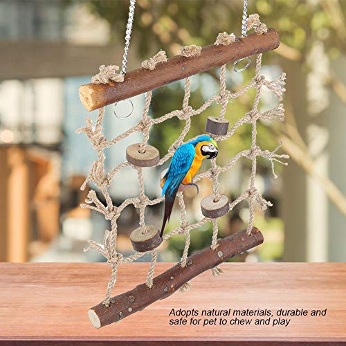 Bird Rope Climbing Net Swing Hanging Toy Bird Swings Net, Wooden Ladder Swing Hammock with 2 Hooks and Woven Rope for Finches Climbing Chewing Pet Cage Hanging Toy