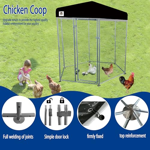 Hexagonal Metal Chicken coop with Cover for Yard, 6x6x7.5ft Large Chicken Run for 4-6 Chickens, Walk-in and Weatherproof Design Duck Pen, Thickened Black UV Protection Cover - size: 71.0"L x 90.0"W x 71.0"H