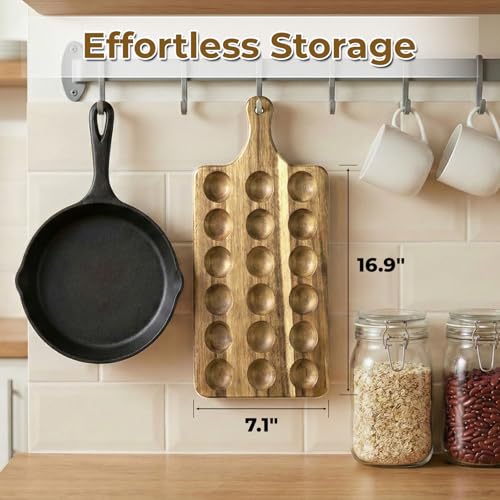 Wooden Deviled Egg Platter, Reversible 18-Hole Charcuterie Board Tray | Charcuterie serving board, food safe egg holder, perfect for kitchen countertop, parties, holiday gatherings, holds 18 eggs. - size: 18 holes