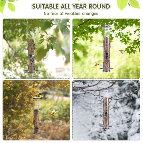 1PK Metal Wild Bird Feeder,Squirrel Proof Bird Feeders for Outside,Hanging 6 Port Tube Bird Feeder Transparent Finch Bird Feeder for Attracting Birds in Your Lawn, Garden, Balcony-Gray - color: Gray