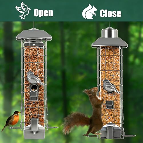 Squirrel Proof Bird Feeders for Outdoors, Metal Wild Bird Feeder for Outside Hanging, 4 Ports Perches, 3LB Large Capacity(Gray) - color: Gray