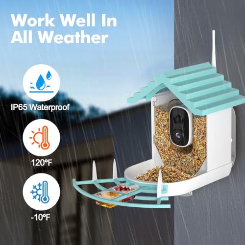Smart Bird Feeder with Camera, Feeder with Wireless Camera | Ideal Gift for Bird Lover, Solar Powered, AI Recognition, Instant Notifications - color: Blue
